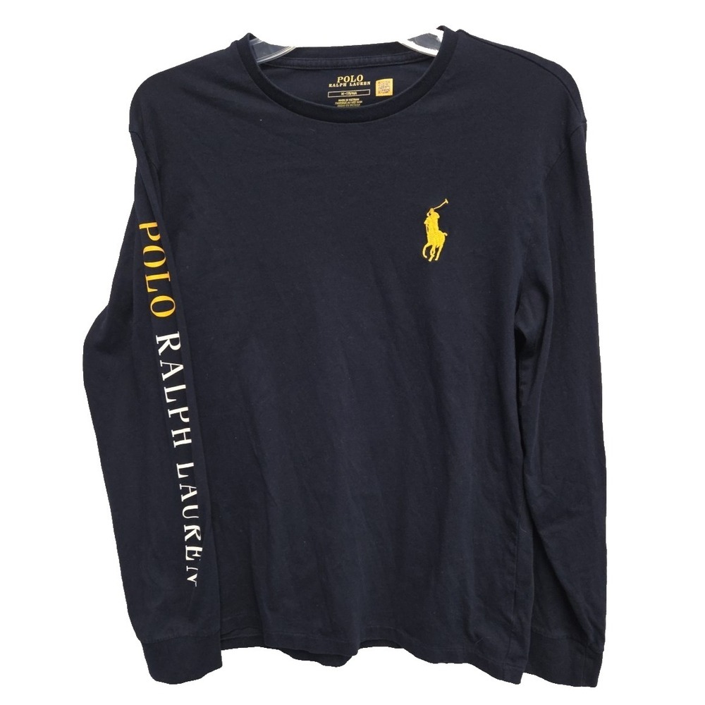 Polo‎ Ralph Lauren T Shirt Mens Med Navy Long Sleeve Lg Pony Logo Lettering